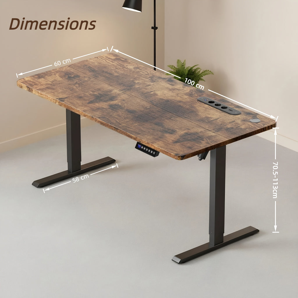 Electric Height-Adjustable Sit-Stand Desk with Built-in Power Socket & USB Port, 3-Memory Presets, Quiet Motor (Under 50dB), Wide Two-Panel Desktop, Heavy-Duty T-Leg Design, Overheat & -Crush - Home Office Computer Desk
